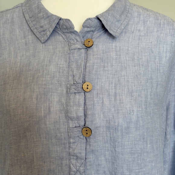 Cynthia Rowley Women's 2X 100% Linen Top Blue Buttons Resortwear Coastal Chic - Picture 7 of 11